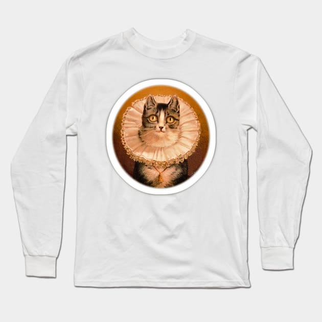 Vintage retro cat. Medieval collar. Long Sleeve T-Shirt by Marccelus